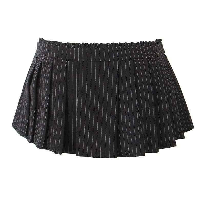 Mid Rise Striped Pleated Flared Mini Skirt