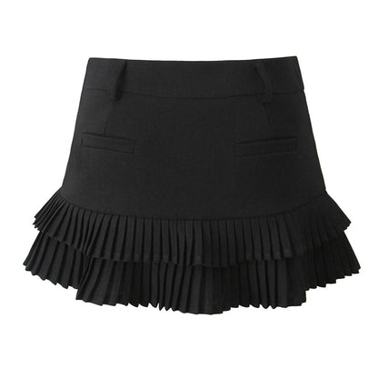 High Rise Solid Pleated Hem Flared Mini Skirt
