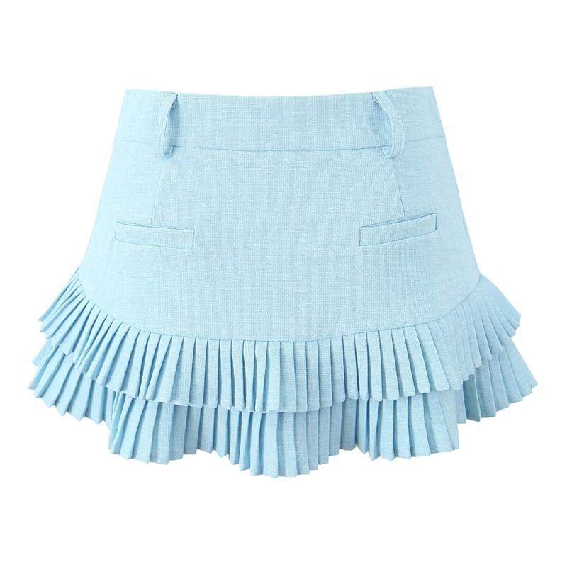High Rise Solid Pleated Hem Flared Mini Skirt