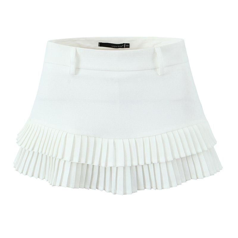High Rise Solid Pleated Hem Flared Mini Skirt