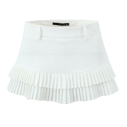 High Rise Solid Pleated Hem Flared Mini Skirt