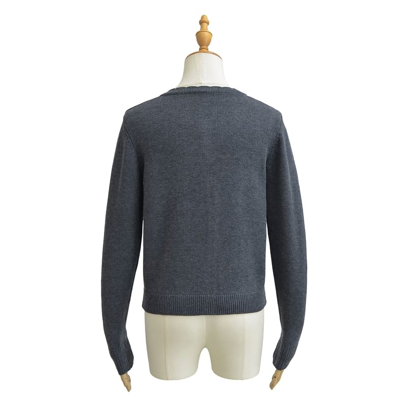 Scallop Trim Round Neck Plain Cardigan