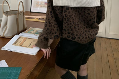 Leopard Patterned Round Neck Cardigan