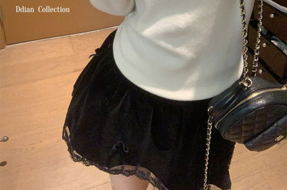 Mock Neck Lace Trim Knit Top with Long Sleeves