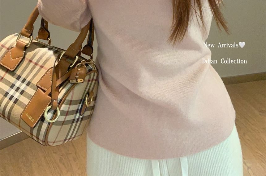 Mock Neck Lace Trim Knit Top with Long Sleeves
