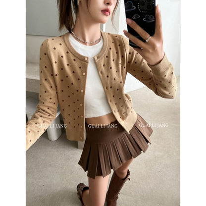 Polka Dot Round Neck Cardigan