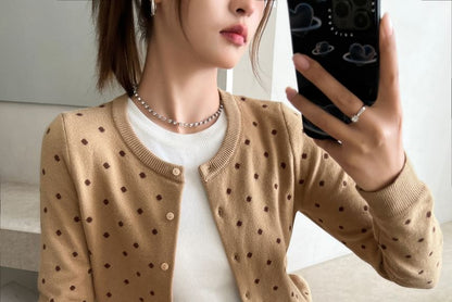 Polka Dot Round Neck Cardigan
