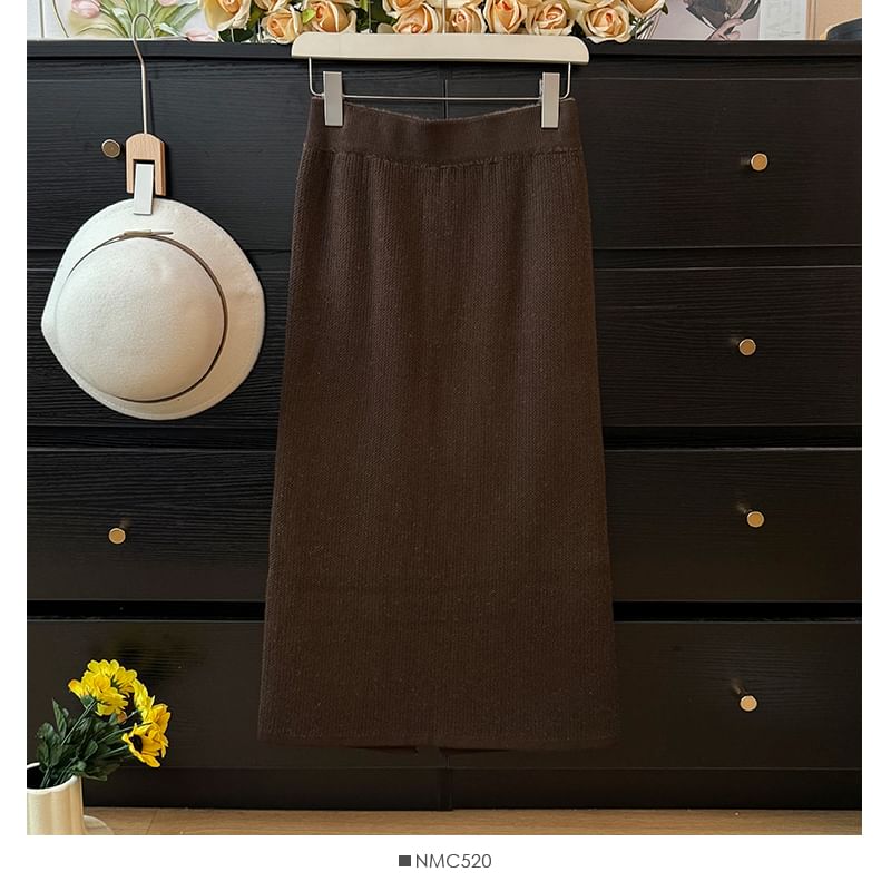 Cozy Knit Skirt with Side Slit - Five Color Options