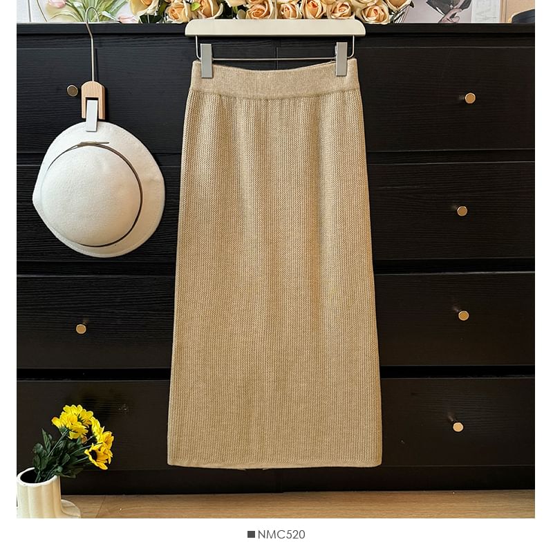 Cozy Knit Skirt with Side Slit - Five Color Options