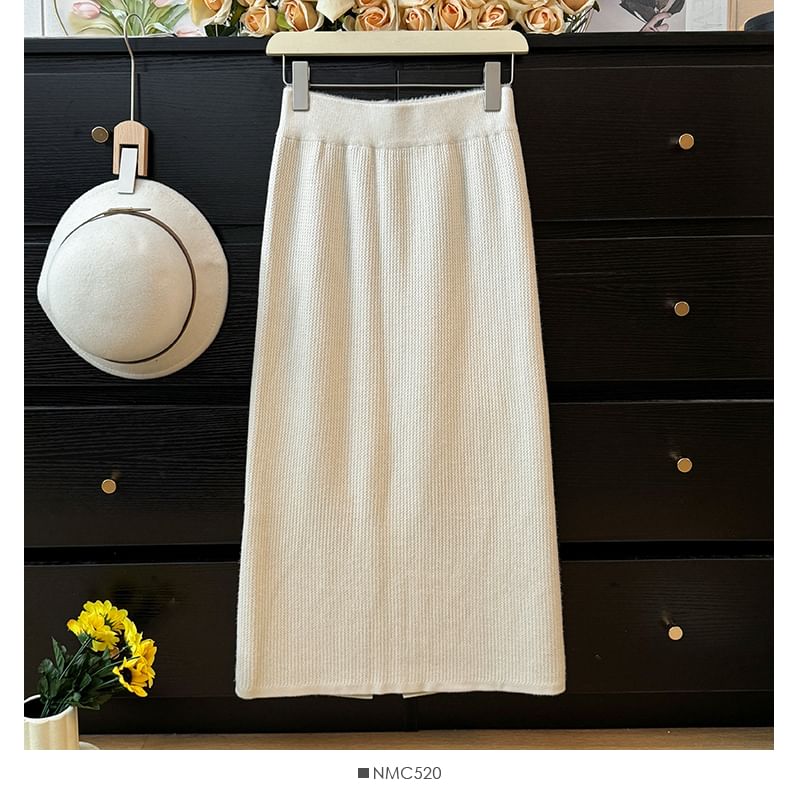 Cozy Knit Skirt with Side Slit - Five Color Options