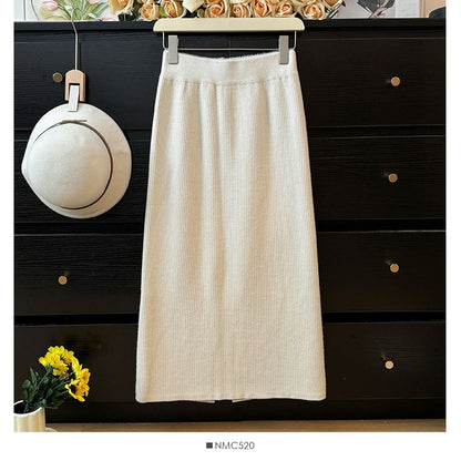 Cozy Knit Skirt with Side Slit - Five Color Options