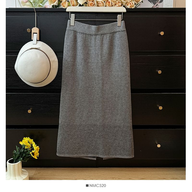 Cozy Knit Skirt with Side Slit - Five Color Options