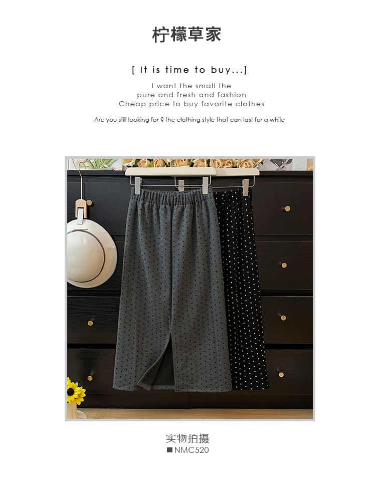 Polka Dot Midi Skirt with Back Slit - Retro Style