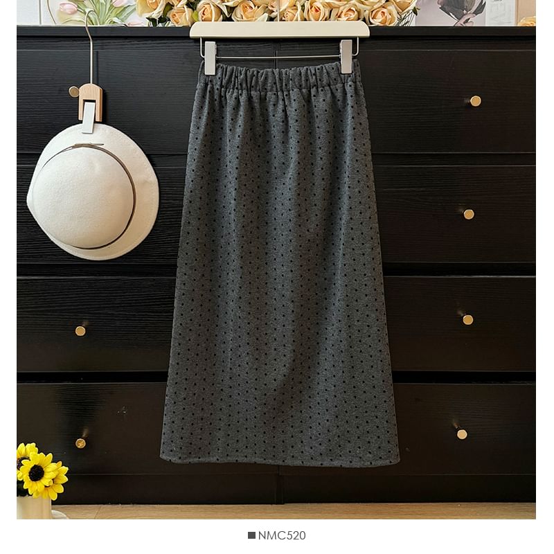 Polka Dot Midi Skirt with Back Slit - Retro Style