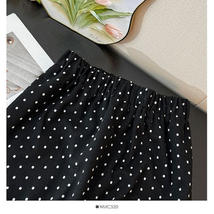 Polka Dot Midi Skirt with Back Slit - Retro Style