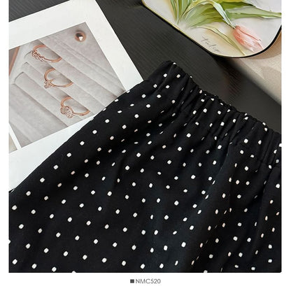 Polka Dot Midi Skirt with Back Slit - Retro Style