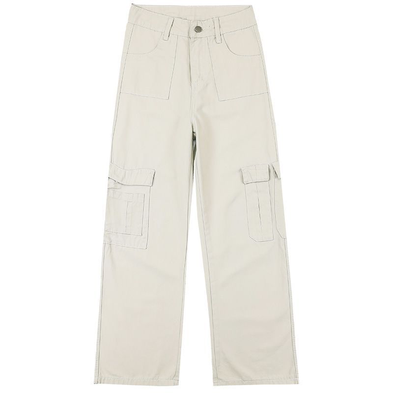 High Waist Plain Fleece-Lined Wide Leg Cargo Pants
