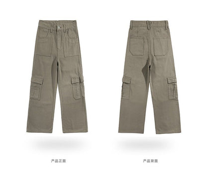 High Waist Plain Fleece-Lined Wide Leg Cargo Pants