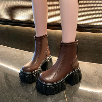 Faux Leather Platform Short Boots