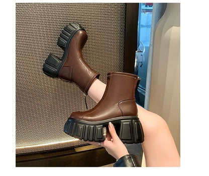 Faux Leather Platform Short Boots
