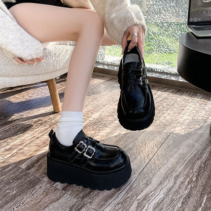 Faux Leather Buckled Ankle Shoes