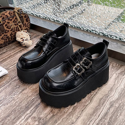 Faux Leather Buckled Ankle Shoes