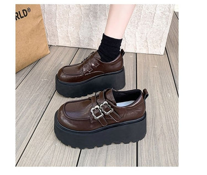 Faux Leather Buckled Ankle Shoes