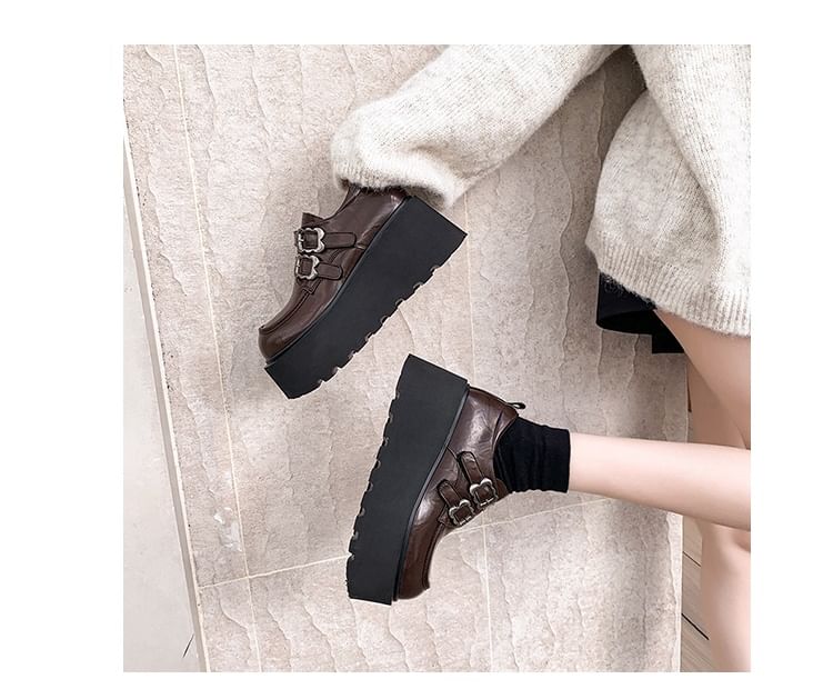 Faux Leather Buckled Ankle Shoes