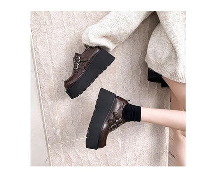 Faux Leather Buckled Ankle Shoes