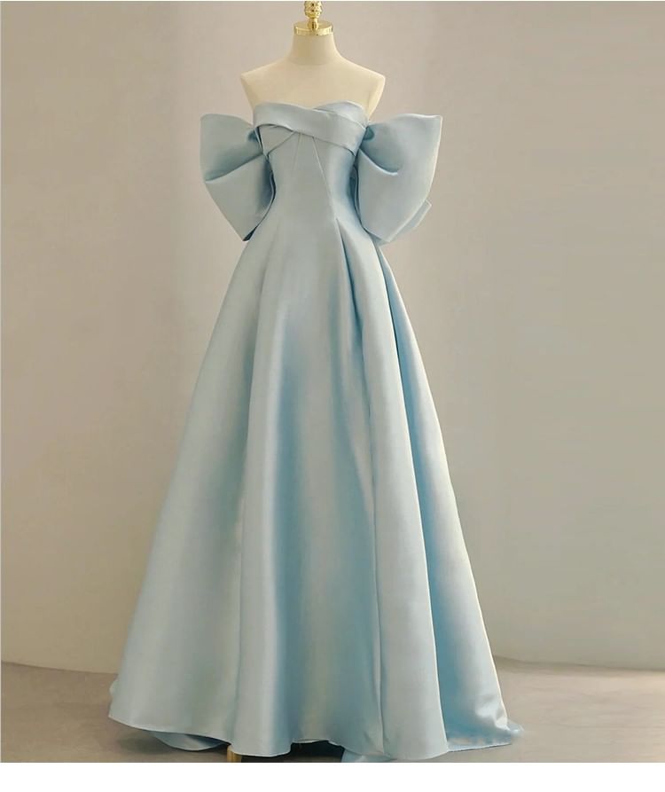 Strapless Plain Bow Back A-Line Ball Gown