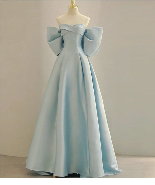 Strapless Plain Bow Back A-Line Ball Gown