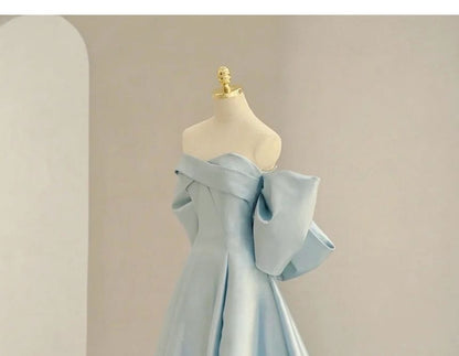 A-Line Plain Back Strapless Gown Ball Bow