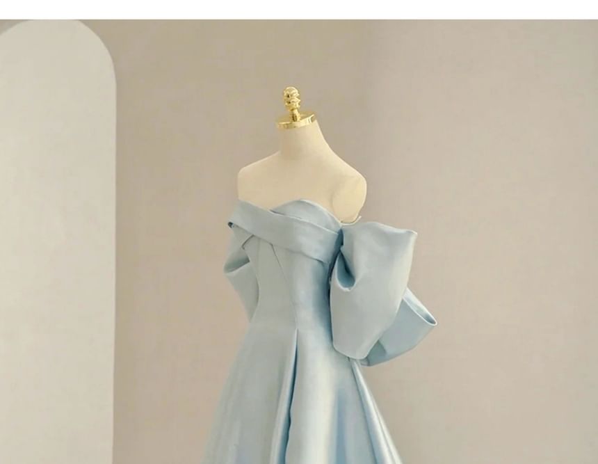 Strapless Plain Bow Back A-Line Ball Gown