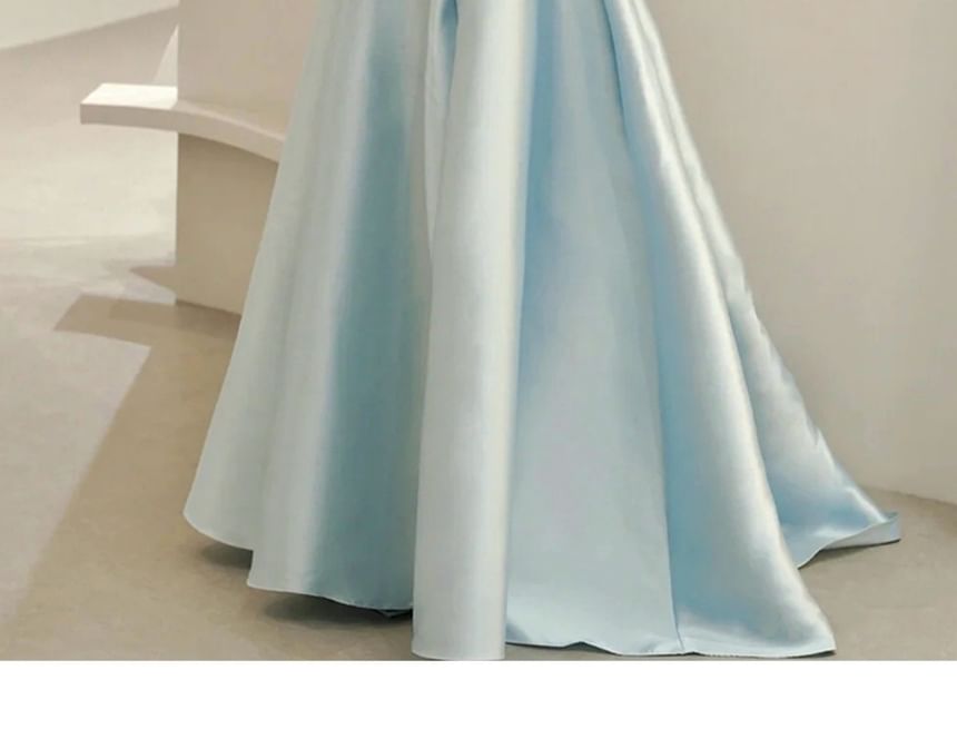 A-Line Plain Back Strapless Gown Ball Bow