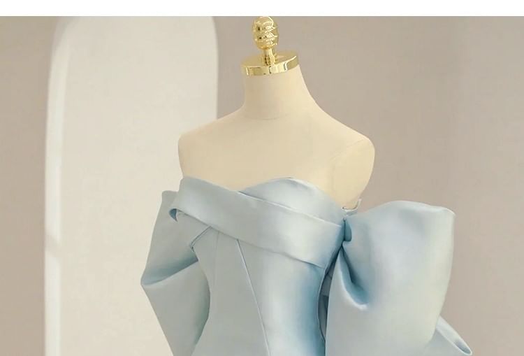 A-Line Plain Back Strapless Gown Ball Bow