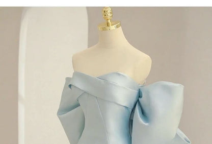 Strapless Plain Bow Back A-Line Ball Gown