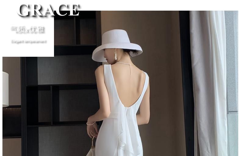 Sleeveless Plain Open Back Ruffle Mermaid Wedding Gown