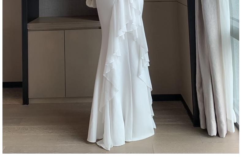 Sleeveless Plain Open Back Ruffle Mermaid Wedding Gown