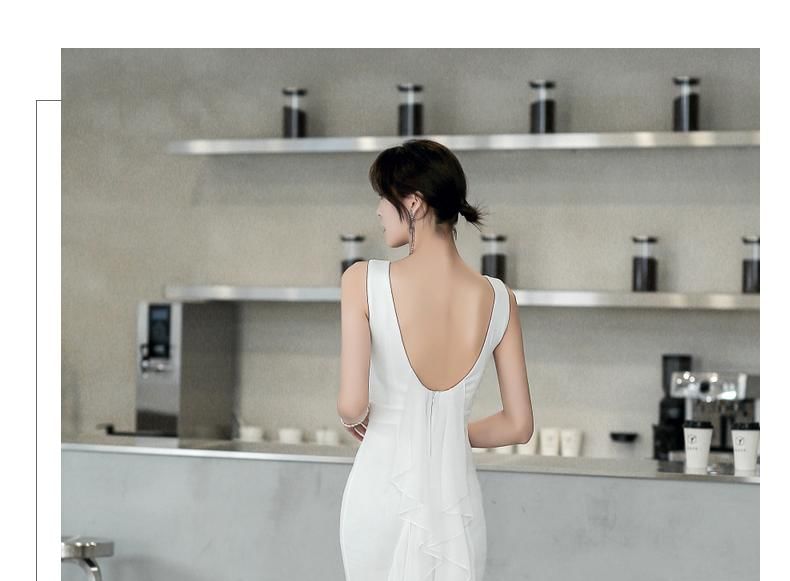 Sleeveless Plain Open Back Ruffle Mermaid Wedding Gown