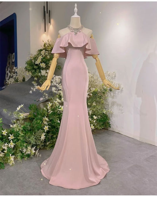 Off-Shoulder Plain Ruffle Mermaid Evening Gown