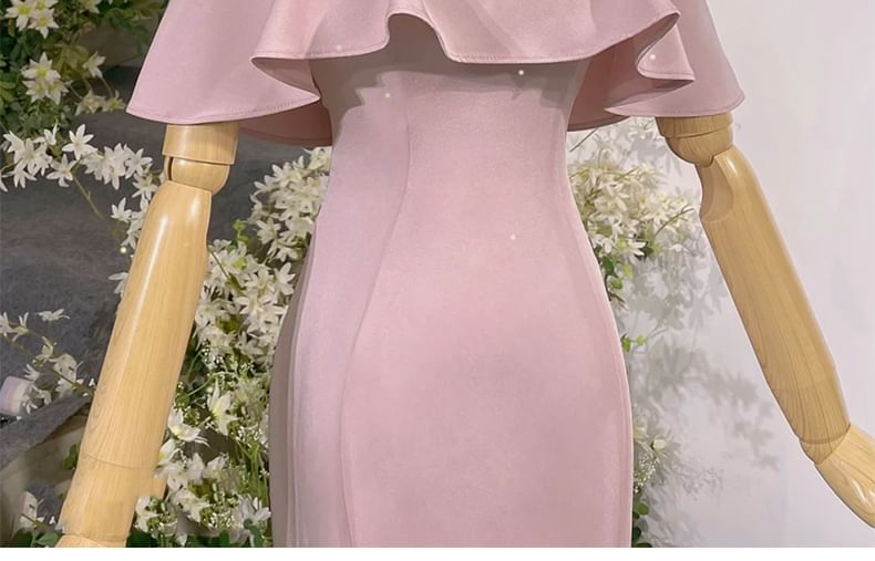 Off-Shoulder Plain Ruffle Mermaid Evening Gown