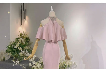 Off-Shoulder Plain Ruffle Mermaid Evening Gown