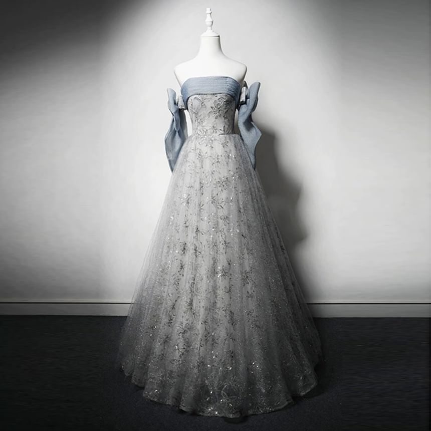 Strapless Floral A-Line Ball Gown