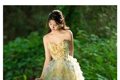 Strapless Patterned A-Line Evening Gown