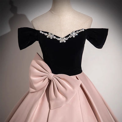 Off-Shoulder Two Tone Bow Rhinestone A-Line Ball Gown