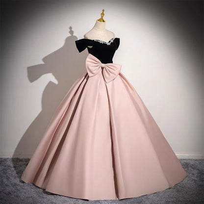 Off-Shoulder Two Tone Bow Rhinestone A-Line Ball Gown