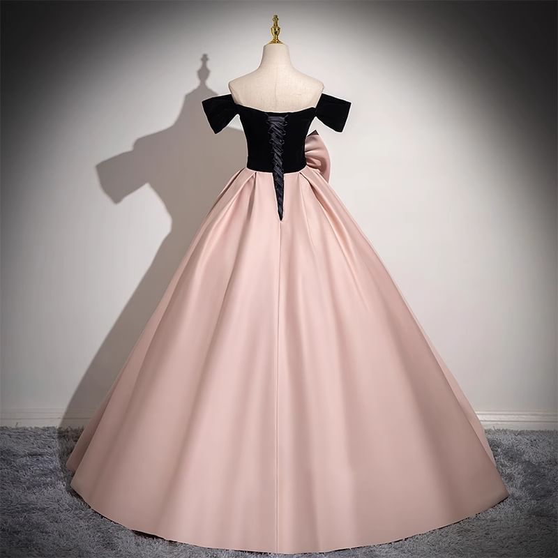 Off-Shoulder Two Tone Bow Rhinestone A-Line Ball Gown
