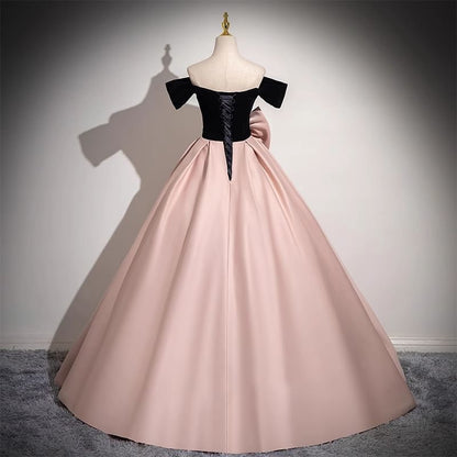 Off-Shoulder Two Tone Bow Rhinestone A-Line Ball Gown