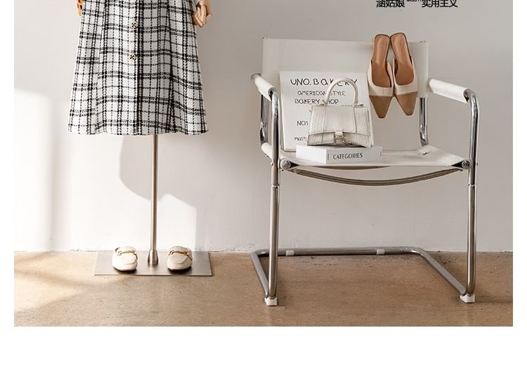 High-Rise Plaid Tweed Button Midi Flared Skirt