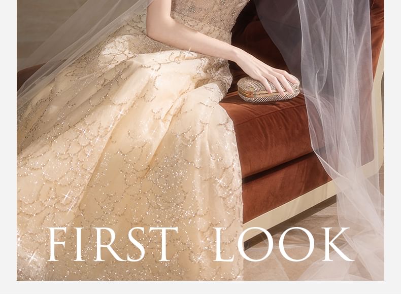 A-Line Strap Panel Gown / V-Neck Spaghetti Cape Evening Sheer Floral